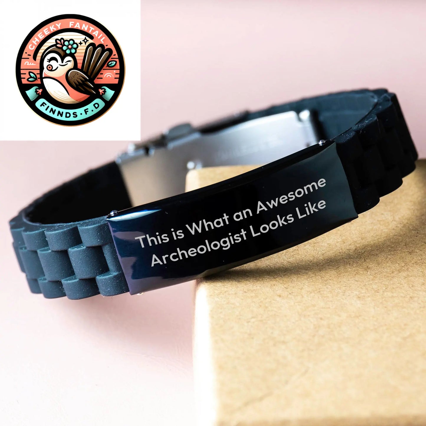 Archeologist's Awesome Gift for Him - Funny Quote Glide lock Clasp Black Stainless Steel Silicone Adjustable Bracelet, Gifts from Friends and Family for Father's Day - Image 3