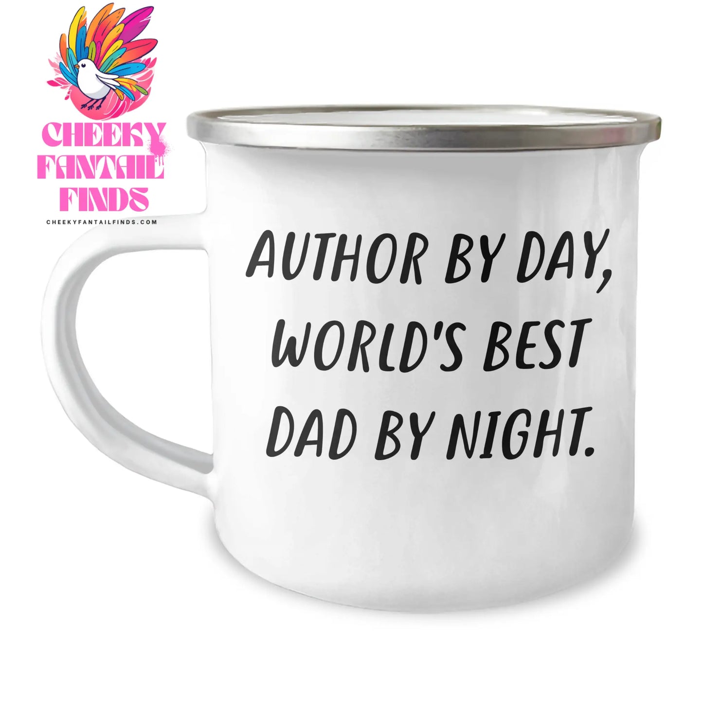 Author Gifts, Funny Quote Camping Mug, Father's Day Unique Gifts from Men, for Author By Day, World's Best Dad By Night. - Image 1