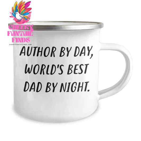 Author Gifts, Funny Quote Camping Mug, Father's Day Unique Gifts from Men, for Author By Day, World's Best Dad By Night. - Image 2