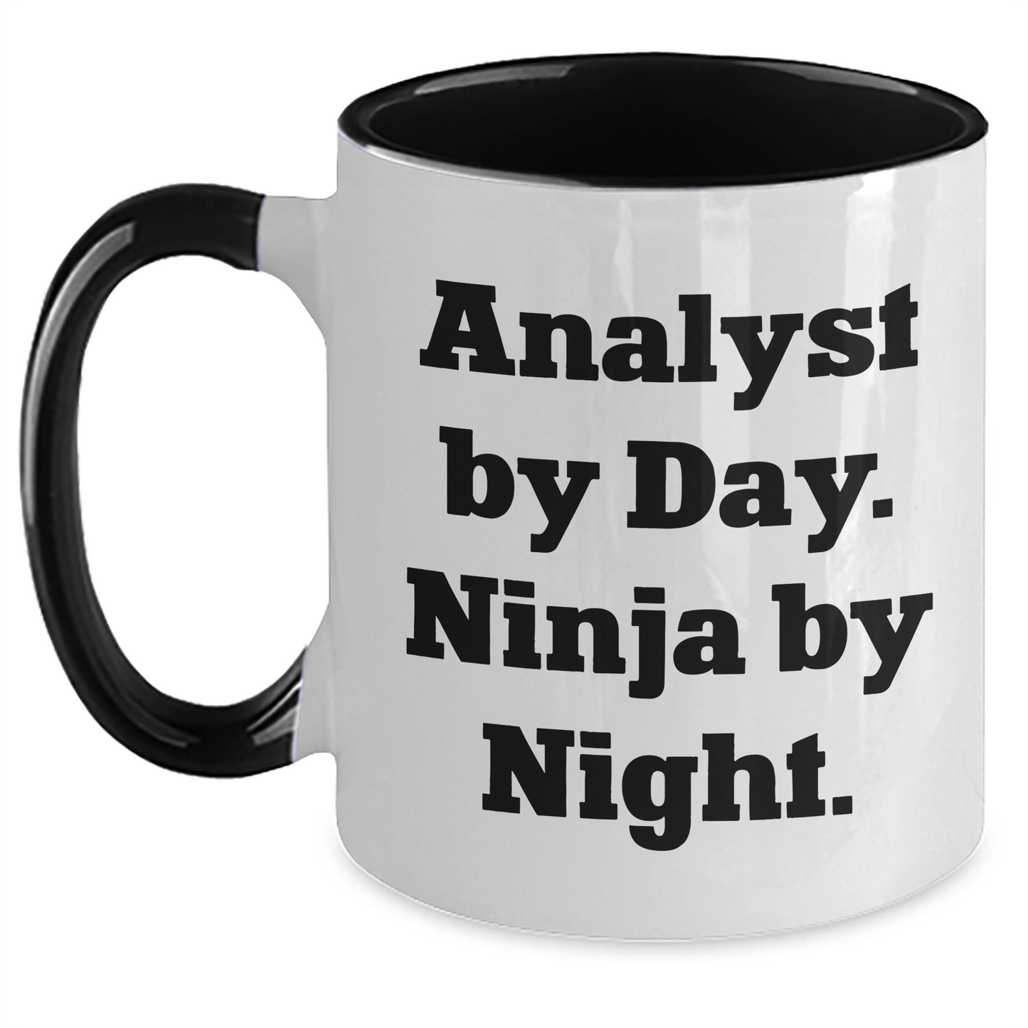 Funny Analyst Gifts from Coworkers - Two Tone Coffee Mug for Men, Inspirational Quote 'Analyst By Day. Ninja By Night.' - Main