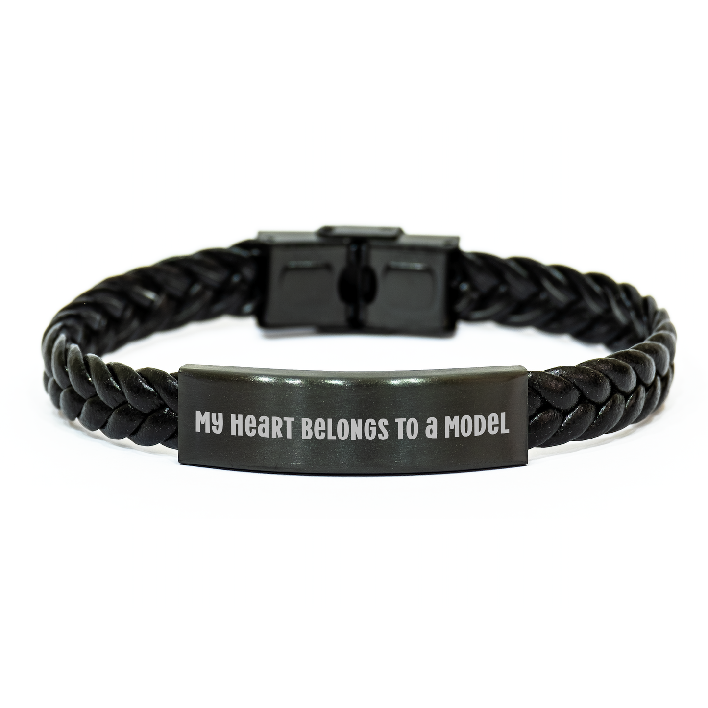 Funny Model Gifts for Him from Friends, Interlaced Leather Bracelet Quote 'My Heart Belongs To A Model', 7.87 inches, Graduation Unique Gifts for Model Enthusiasts - Image 1
