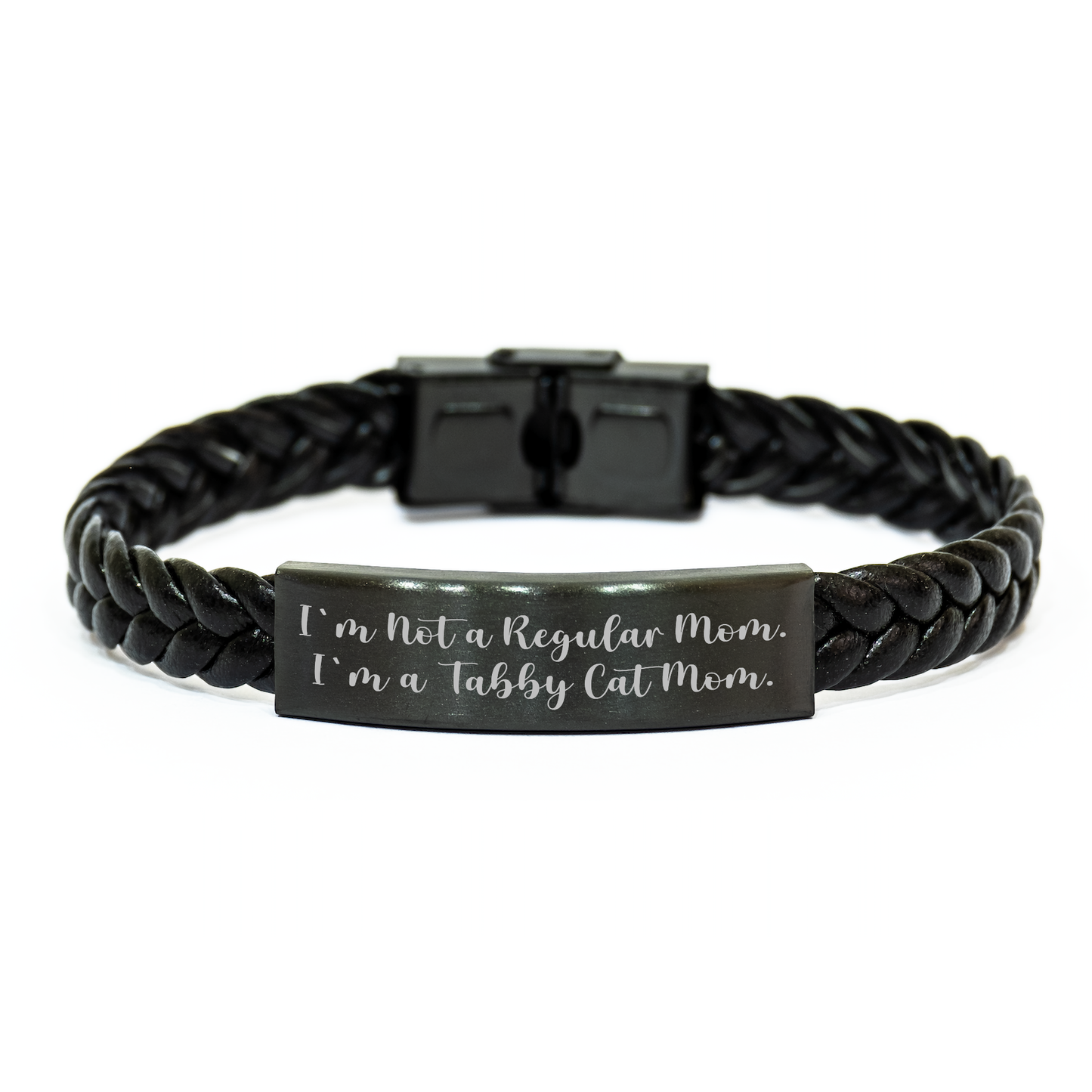 Funny Tabby Cat Mom Gifts, Interlaced Leather Bracelet for Tabby Cat Graduation, 'I'm Not A Regular Mom. I'm A Tabby Cat Mom.' Sender Gifts from Mom, for Tabby Cat Lovers - Image 1