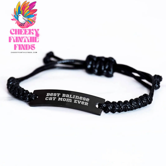 Balinese Cat Mom Ever Engraved Rope Bracelet, Adjustable Length, Ideal Gift for Father's Day - Image 2
