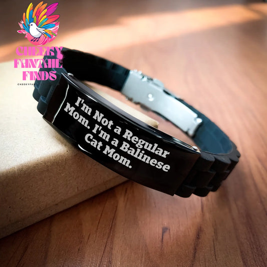 Balinese Cat Mom Gifts, Funny Quote Glide lock Clasp Bracelet, Black Stainless Steel, Adjustable, Premium Bag, Gifts from Mom to Dad, Father's Day Unique - Image 2