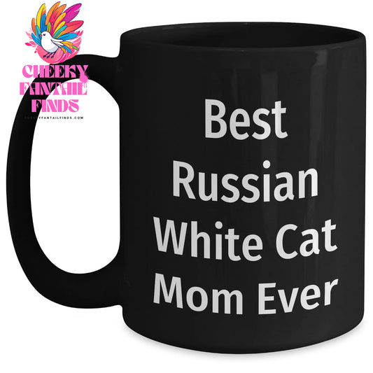 Best Russian White Cat Mom Ever Gifts - 11oz or 15oz Black Coffee Mug - Funny Russian White Cat Mom Gifts for Father's Day Unique Gifts - Main