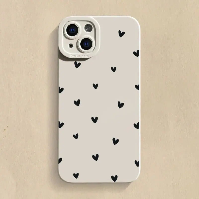 Black Love Heart Phone Case For iPhone 16 14 15 13 12 11 Pro Max X XR XS 7 8 15 16 Plus SE 2020 Shockproof Silicone Soft Cover Cheeky Fantail Finds