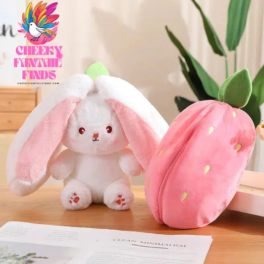 Bunny Stuffed Animal Plush Reversible Strawberry Bunny Plush Doll With Zipper Cute Soft Rabbit Room Decoration Toys For Easter G Cheeky Fantail Finds