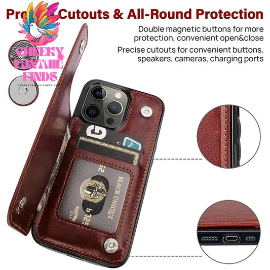 Business Wallet Case For iPhone 14 13 12 11 Pro Max 7 8 Plus Mini SE XR XS Max X Retro Flip Leather Card Holder Phone Cover Cheeky Fantail Finds