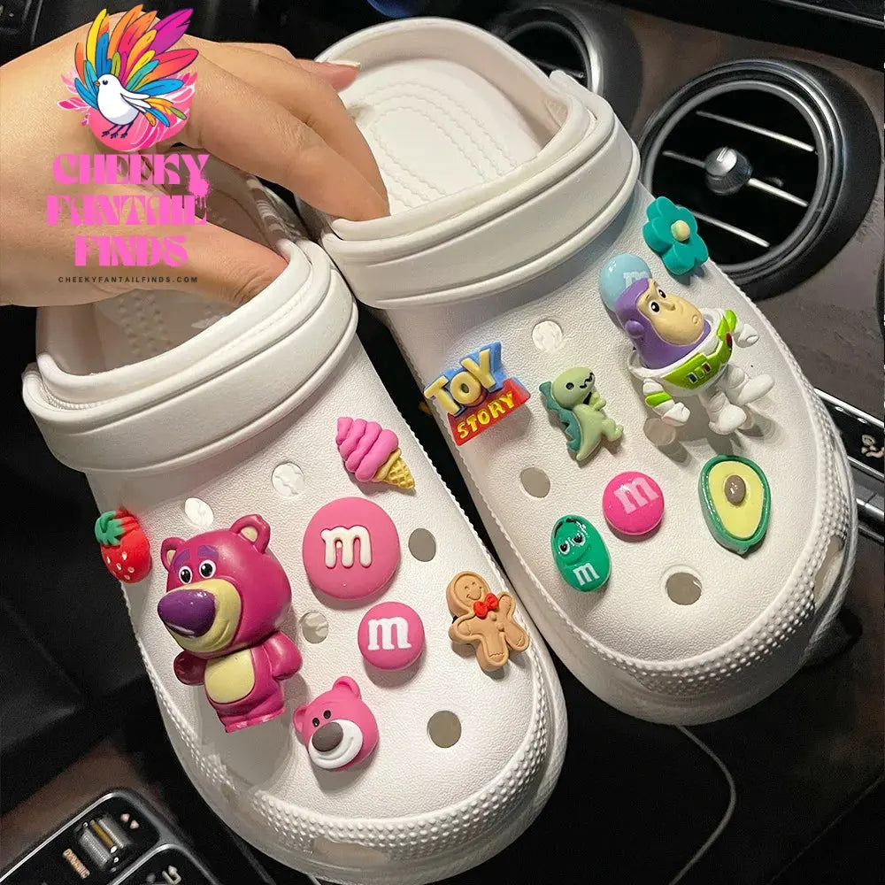 Buzz Lightyear Toy Three Eyed Monster Strawberry Bear Classic Cartoon Shoe Jewelry DIY Decorative Shoes Charm Set Shoe Buckles Cheeky Fantail Finds