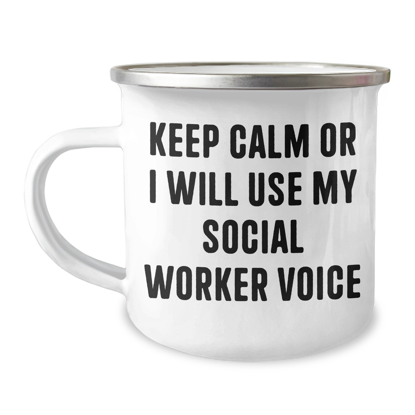 Social Worker Gifts from Friends, 'Keep Calm Or I Will Use My Social Worker Voice' Funny Camping Mug for Graduation, Perfect for Men, Women, Coworkers, Family - Image 1