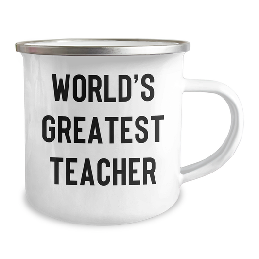 Greatest Teacher Ever Funny Camping Mug Gifts from Men for Teacher on Father's Day, 'World's Greatest Teacher' Quote, 12 oz Stainless Steel with Enamel Finish - Image 2