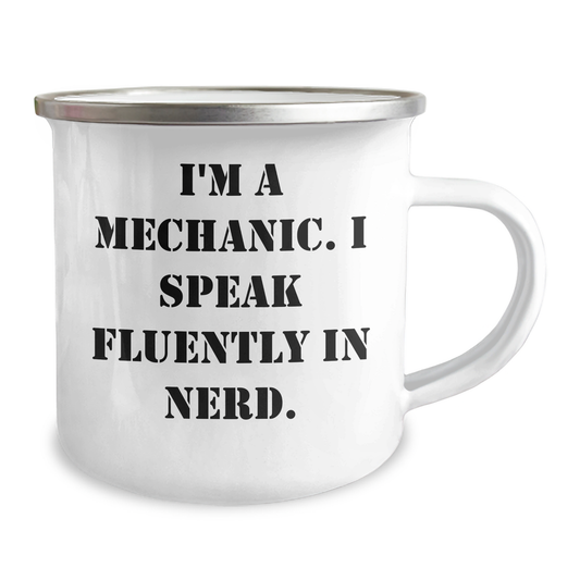 Mechanic's Delight, Funny Quote, 12 oz Stainless Steel Camping Mug, Gifts from Friends, Father's Day Unique Gifts for Mechanic - Image 2