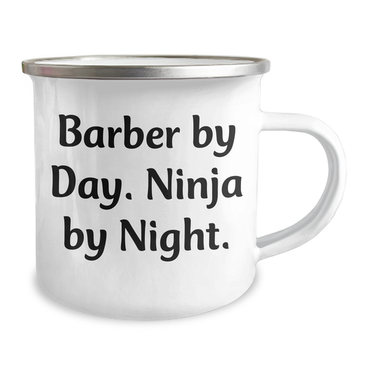 Funny Barber Gifts for Father's Day, 'Barber By Day. Ninja By Night.' Stainless Steel Camping Mug, Gifts from Men for Barbers - Image 2