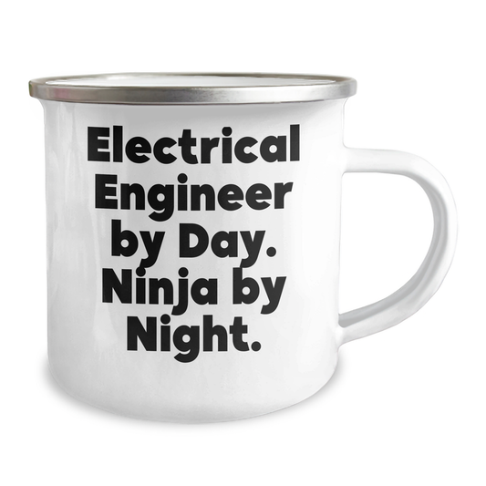 Electrical Engineer Gifts - Funny Camping Mug for Dad, Gifts from Men - Electrical Engineer By Day. Ninja By Night., 12 oz Stainless Steel Mug - Image 2