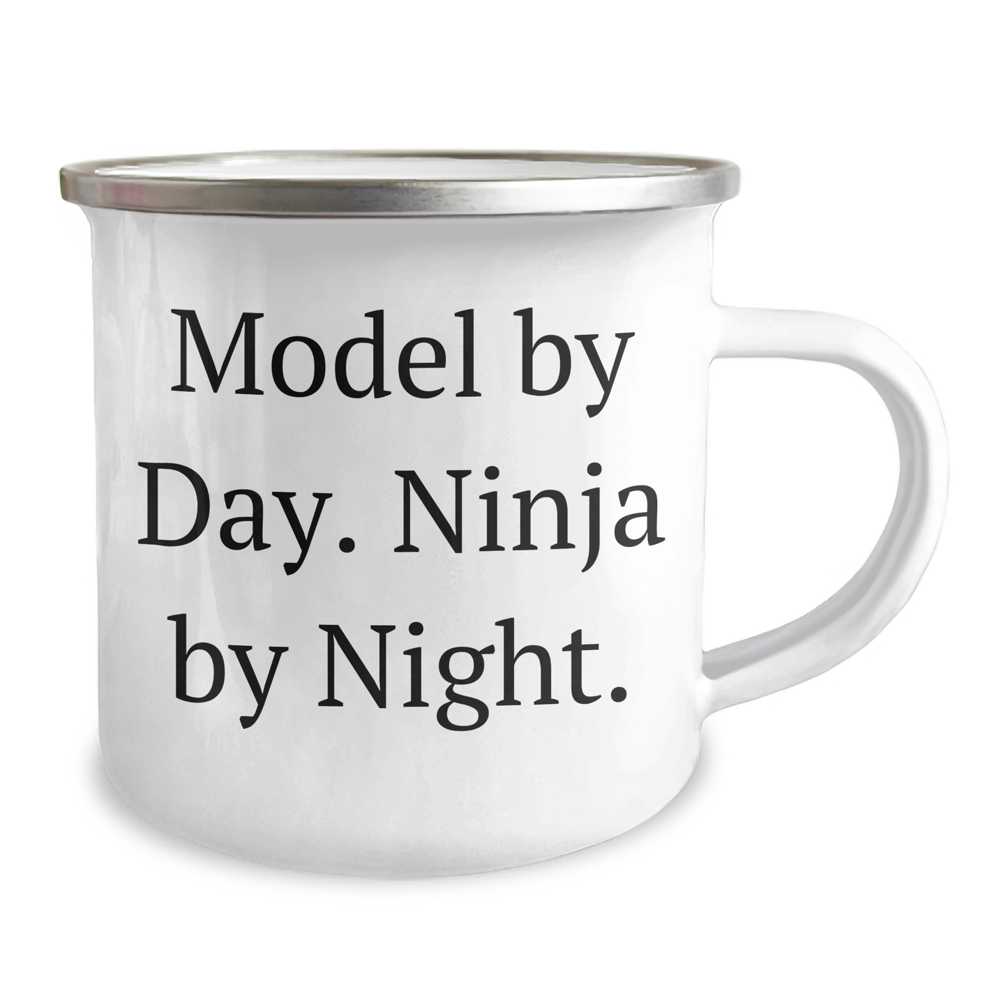 Model Gifts for Father's Day, Model By Day. Ninja By Night. Camping Mug, Funny Quote, 12 oz Stainless Steel with Enamel Finish, Gifts from Friends, Gifts for Model - Image 2