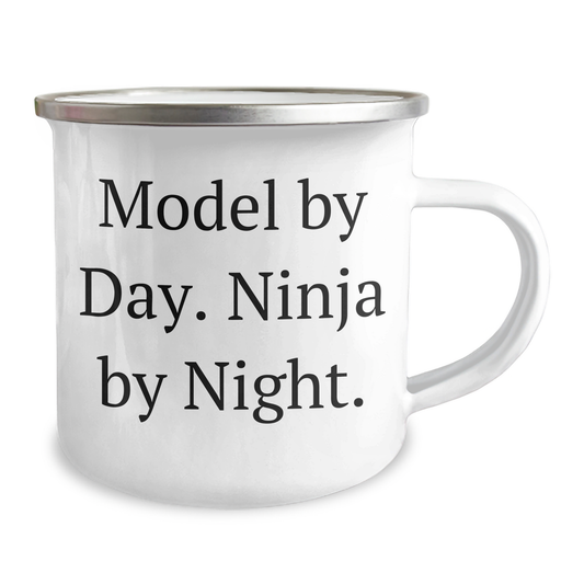 Model Gifts for Father's Day, Model By Day. Ninja By Night. Camping Mug, Funny Quote, 12 oz Stainless Steel with Enamel Finish, Gifts from Friends, Gifts for Model - Image 2