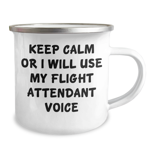 Flight Attendant Funny Gifts for Men, Camping Mug with 'Keep Calm Or I Will Use My Flight Attendant Voice' Quote, Father's Day Unique Gifts from Family, Funny Flight Attendant Mugs for Dad - Image 2