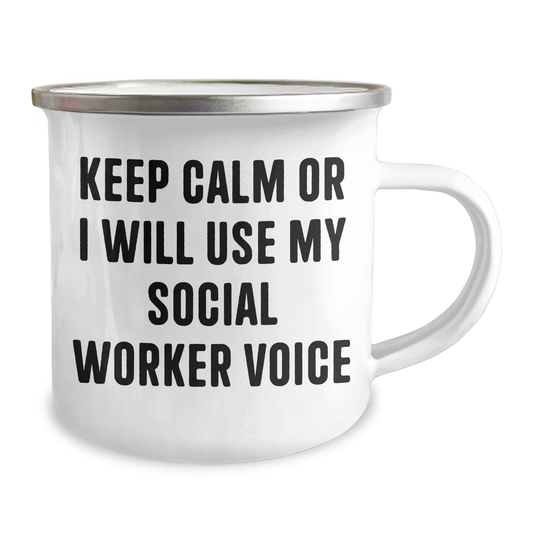 Social Worker Gifts from Friends, 'Keep Calm Or I Will Use My Social Worker Voice' Funny Camping Mug for Graduation, Perfect for Men, Women, Coworkers, Family - Image 2