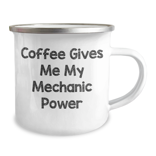 Mechanic Gifts from Family - Funny Coffee Mug for Graduation with 'Coffee Gives Me My Mechanic Power' Quote, 12 oz Stainless Steel with Enamel Finish Camping Mug - Image 2