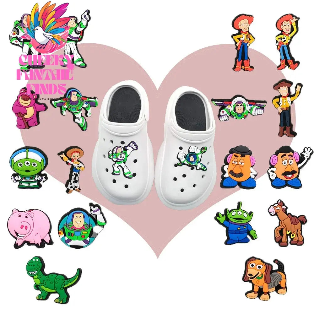 CCF 1-20Pcs Cartoon Buzz Lightyear Shoes Buckle Cute Cartoon Diy Shoes Decoration Shoes Charm Accessories Summer Sandals Clog Cheeky Fantail Finds