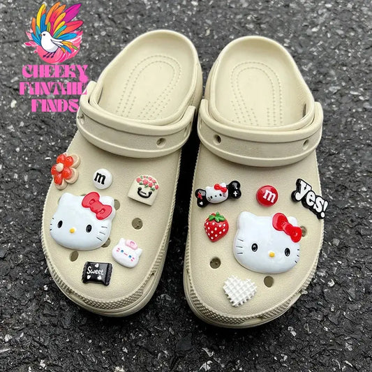 CCF 1 Set Lovely Hello Kitty Shoes Accessories Women Girls Sandals Garden Shoe Buckle Decorations Fit Charm DIY Birthday Gift Cheeky Fantail Finds