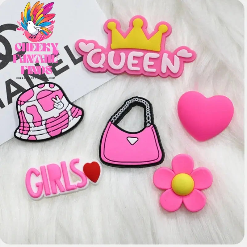 CCF 20P Cute Cartoon PVC Pink Fashion Barbie Shoe Flowers DIY Hole Shoes Sandals Charm Shoes Accessories Party Festival Gifts Cheeky Fantail Finds