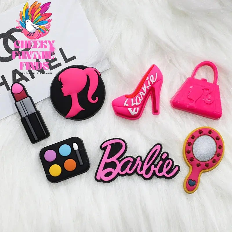 CCF 20P Cute Cartoon PVC Pink Fashion Barbie Shoe Flowers DIY Hole Shoes Sandals Charm Shoes Accessories Party Festival Gifts Cheeky Fantail Finds