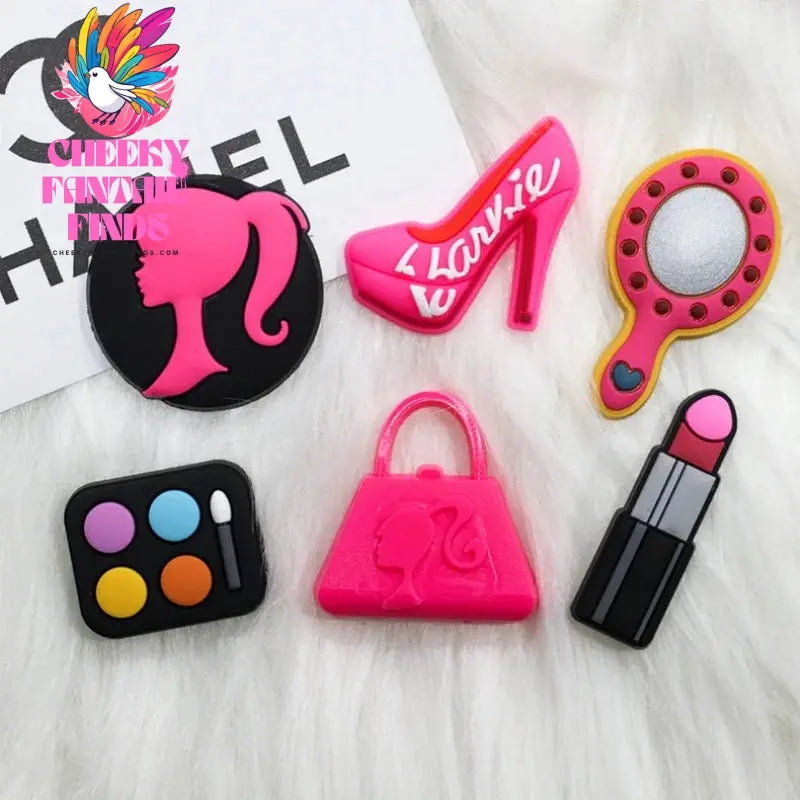 CCF 20P Cute Cartoon PVC Pink Fashion Barbie Shoe Flowers DIY Hole Shoes Sandals Charm Shoes Accessories Party Festival Gifts Cheeky Fantail Finds