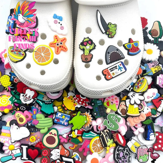 CCF 30-100PCS Random Mixed Shoe Charms PVC Cartoon Shoes Accessories DIY Clog Sandal Buckle Kids Gift Cheeky Fantail Finds