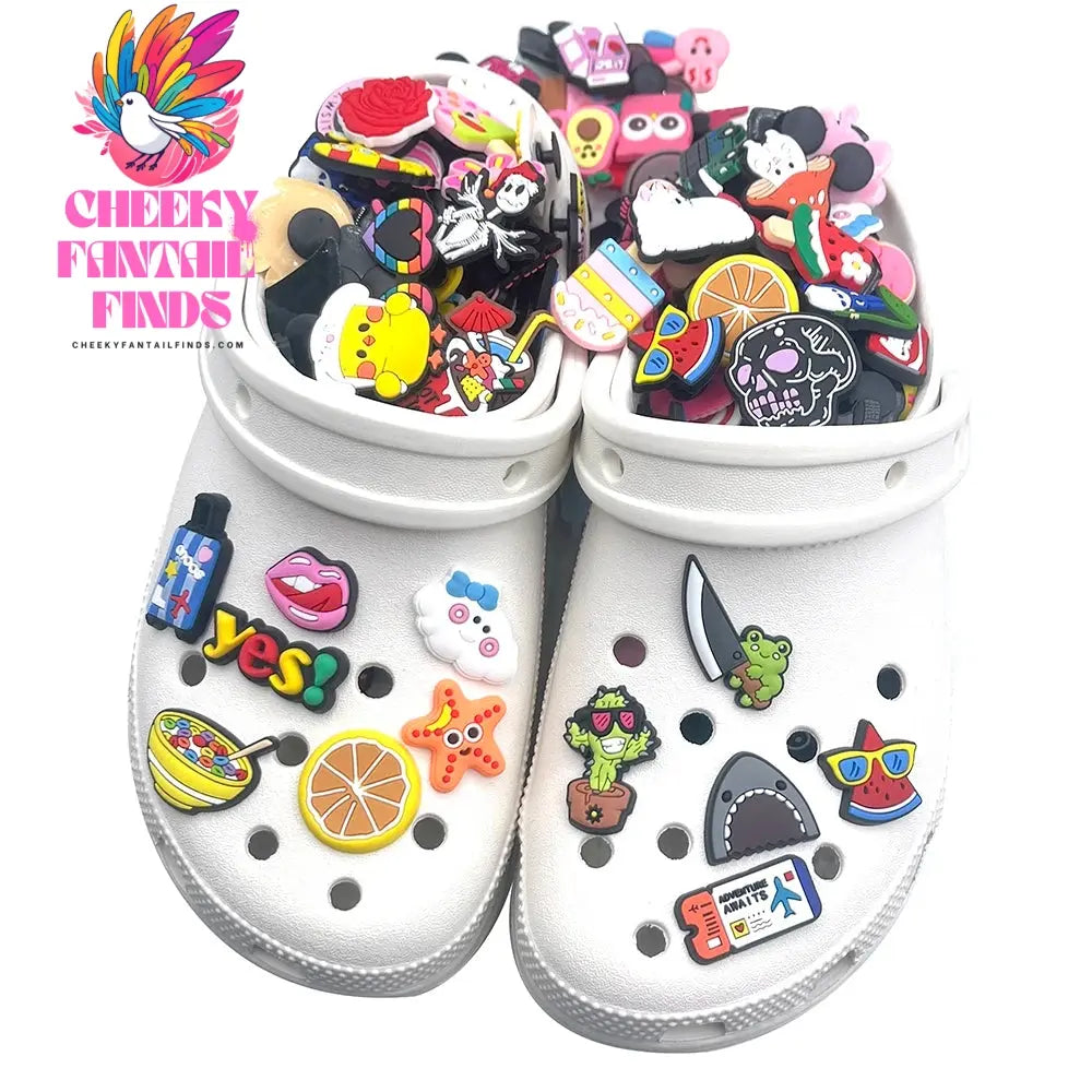 CCF 30-100PCS Random Mixed Shoe Charms PVC Cartoon Shoes Accessories DIY Clog Sandal Buckle Kids Gift Cheeky Fantail Finds