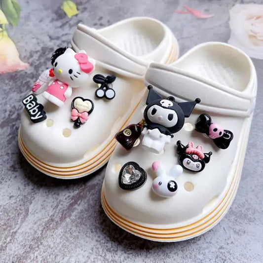 CCF Character Set Hello Kitty Kuromi Hole Shoe Charms 3D Doll Clogs Accessories Bag Sandal Decorations Gift Idea Cheeky Fantail Finds