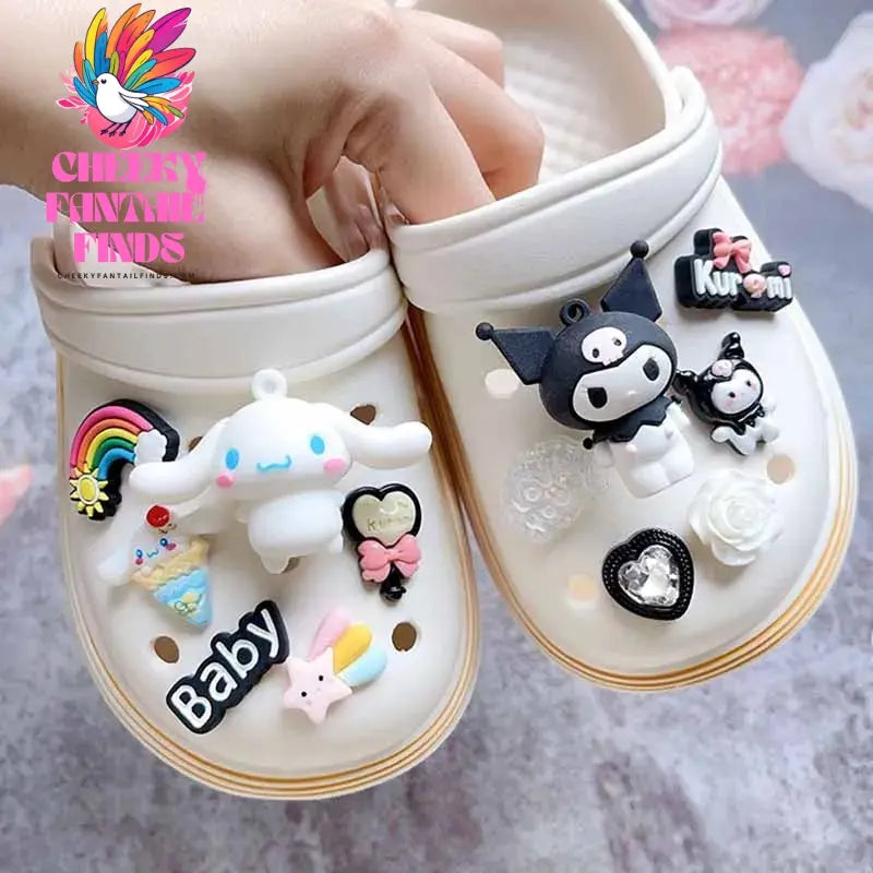 CCF Character Set Hello Kitty Kuromi Hole Shoe Charms 3D Doll Clogs Accessories Bag Sandal Decorations Gift Idea Cheeky Fantail Finds