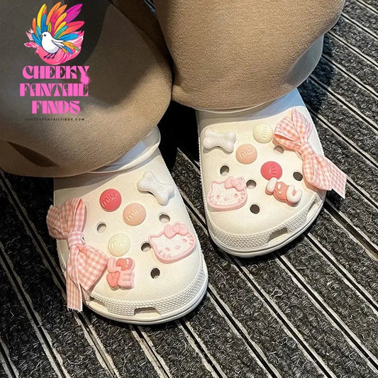 CCF Pink Series Hello Kitty Cat Shoe Charms Diy Shoe Buckle Clogs Shoes Accessories Birthday Gift Sandal Decoration Buckle Cheeky Fantail Finds