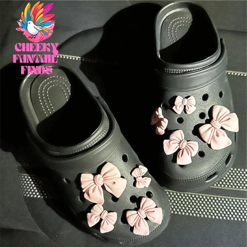 Cartoon Bow Tie Hole Shoe Charms Decorations Cute Rubber Purple Tie Shoe Flower Shoes Buckle DIY 3D Hole Shoe Accessories Cheeky Fantail Finds
