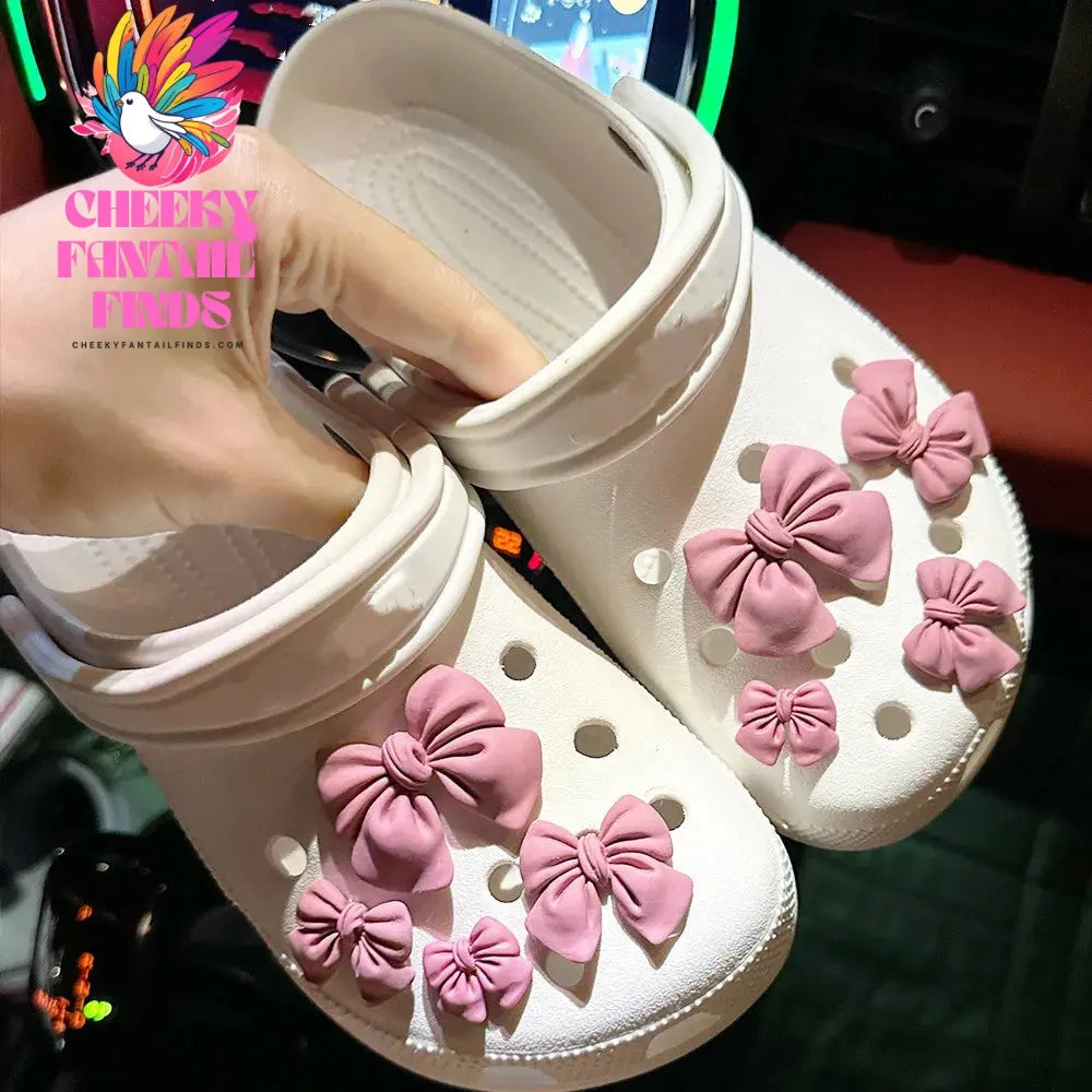 Cartoon Bow Tie Hole Shoe Charms Decorations Cute Rubber Purple Tie Shoe Flower Shoes Buckle DIY 3D Hole Shoe Accessories Cheeky Fantail Finds