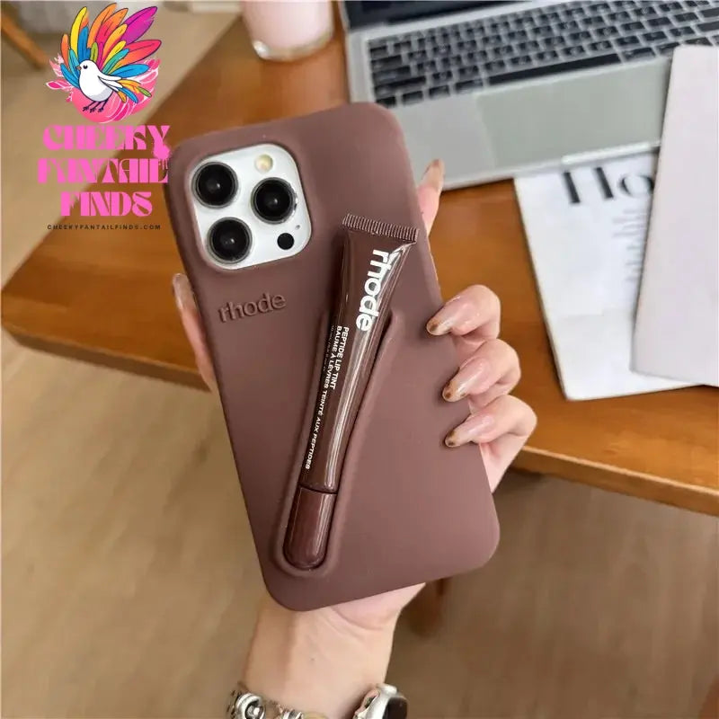 Case for iPhone 15 16 Pro Max 14 Plus 13 12 11 ProMax Lipstick Soft Silicone Portable Lip Gloss Holder Ins Hot Cover Funda Cheeky Fantail Finds