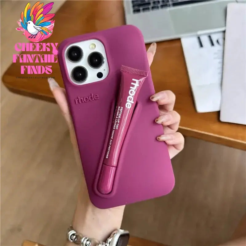Case for iPhone 15 16 Pro Max 14 Plus 13 12 11 ProMax Lipstick Soft Silicone Portable Lip Gloss Holder Ins Hot Cover Funda Cheeky Fantail Finds