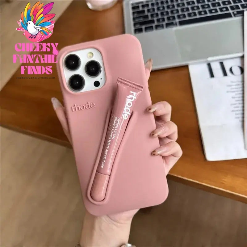 Case for iPhone 15 16 Pro Max 14 Plus 13 12 11 ProMax Lipstick Soft Silicone Portable Lip Gloss Holder Ins Hot Cover Funda Cheeky Fantail Finds