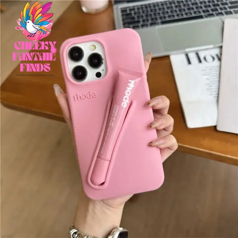 Case for iPhone 15 16 Pro Max 14 Plus 13 12 11 ProMax Lipstick Soft Silicone Portable Lip Gloss Holder Ins Hot Cover Funda Cheeky Fantail Finds