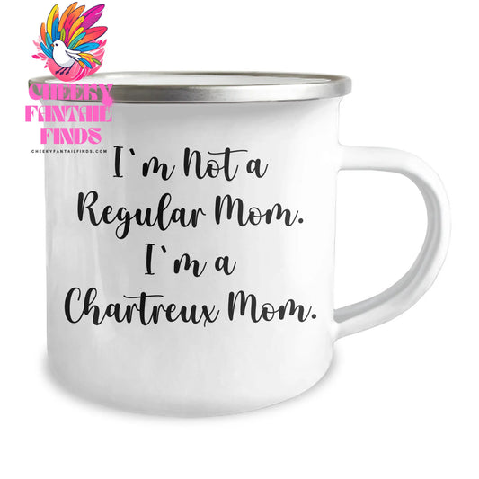 Chartreux Cat Mom Gifts for Dad - 'I'm Not A Regular Mom. I'm A Chartreux Mom.' Funny Camping Mug, 12 oz Stainless Steel with Enamel Finish, Perfect for Father's Day - Image 2