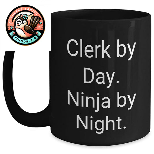Clerk By Day Funny Gifts for Men from Coworkers - Black Coffee Mug - Father's Day Unique - Main