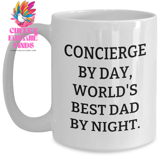 Concierge Gifts from Men, Funny White Coffee Mugs for Concierge, World's Best Dad By Night, Father's Day Unique Gifts - Main