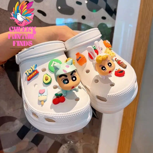 Crayon Shin-chan slippers Accessories Cute Anime Shoe Buckle Charms Cartoon Kawaii Sandals Decrations Cheeky Fantail Finds