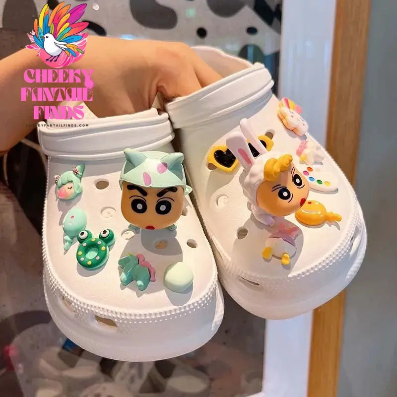 Crayon Shin-chan slippers Accessories Cute Anime Shoe Buckle Charms Cartoon Kawaii Sandals Decrations Cheeky Fantail Finds