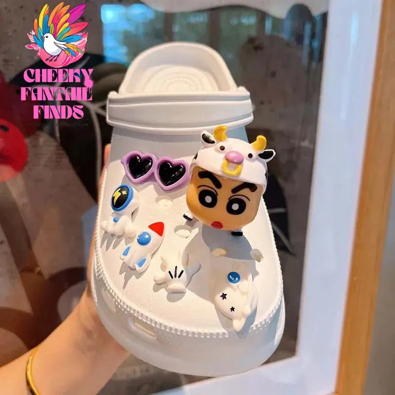 Crayon Shin-chan slippers Accessories Cute Anime Shoe Buckle Charms Cartoon Kawaii Sandals Decrations Cheeky Fantail Finds