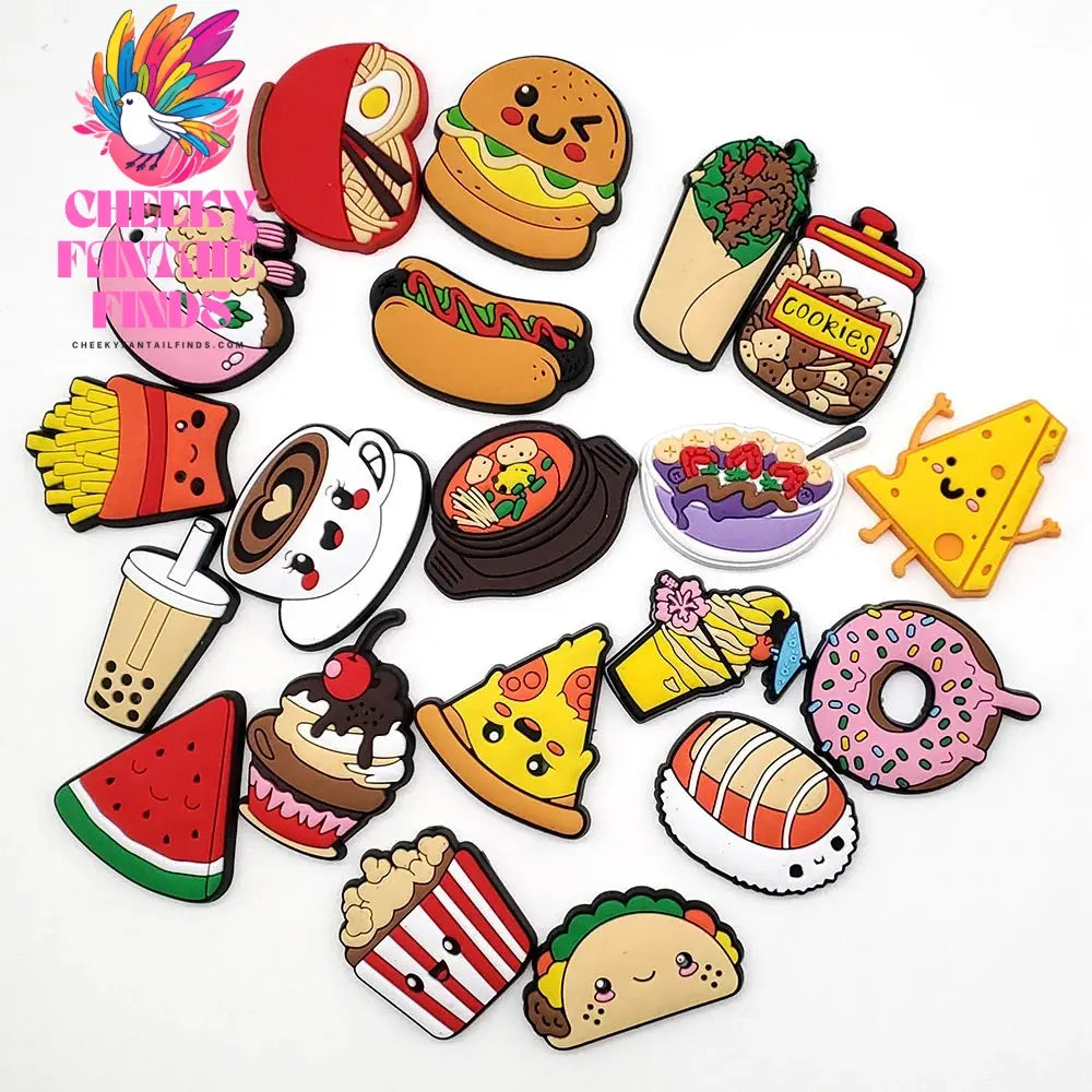 Cute 1-20Pcs Food Drink Dessert Coffee Shoe Charms Garden Accessories Buckle Fit Clogs Sandals Pins Decorate Kids Gift Cheeky Fantail Finds
