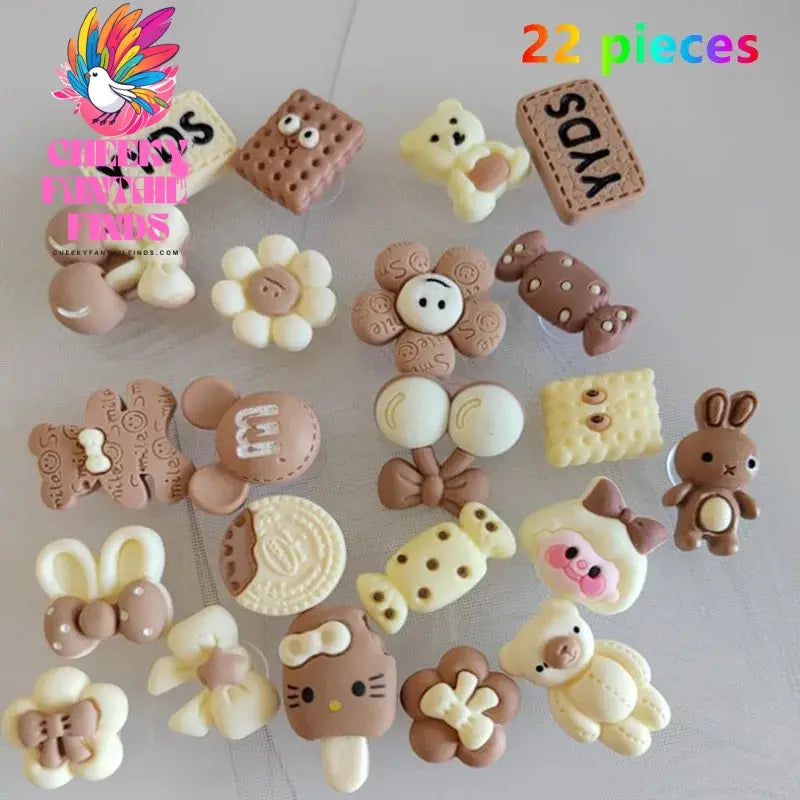Cute Candy Girl Hole Shoe Charms Decorations Shoe Buckle Cartoon Biscuit Bear DIY Shoes Flower Accessories Cheeky Fantail Finds