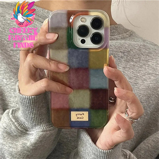 Cute Dopamine Color Block Match Plaid Clear Case For iPhone 16 15 14 13 12 11 Pro Max XS XR X SE 7 8 Plus Checkered Soft Cover Cheeky Fantail Finds