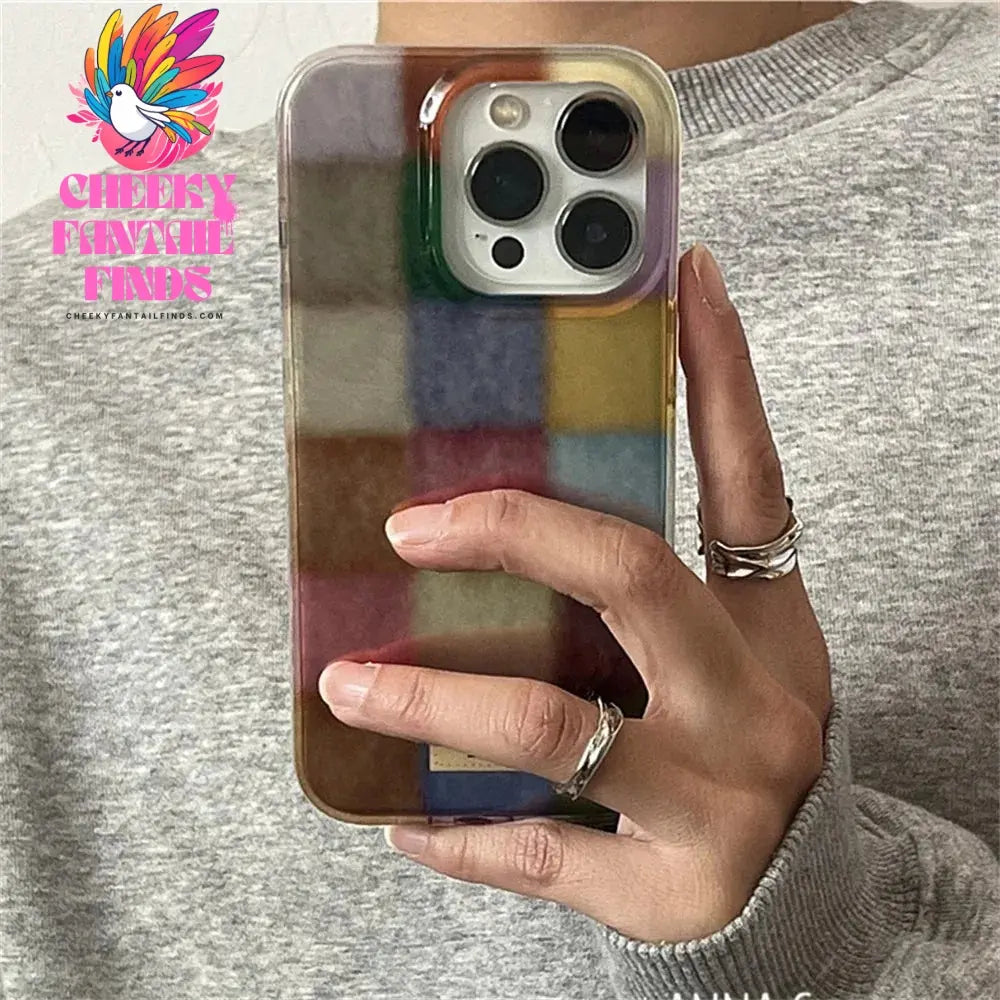 Cute Dopamine Color Block Match Plaid Clear Case For iPhone 16 15 14 13 12 11 Pro Max XS XR X SE 7 8 Plus Checkered Soft Cover Cheeky Fantail Finds