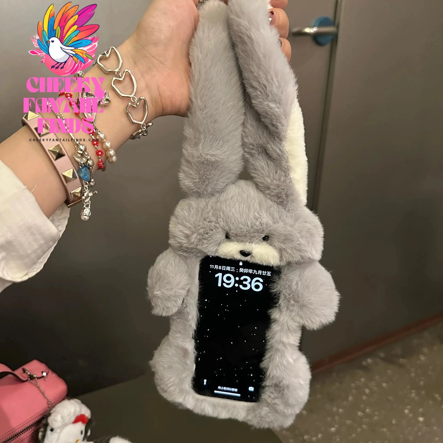 Cute Fluffy Plush Long Ears Rabbit Phone Case for iPhone 15 14 13 12 Pro Max 11 16pro Girls Kawaii Furry Cartoon Protector Cover Cheeky Fantail Finds